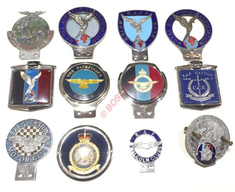 Selection of RAF Themed Car Badges.The grouping with both chrome & enamel and later plastic examples. Representing RAFA. ... 