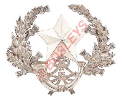 Scottish. Cameronians (Scottish Rifles) Officer's 1914 Birmingham hallmarked silver glengarry badge.A very fine die-stamped l