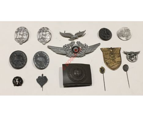 German Third Reich assorted insignia.Luftwaffe eagle with separate winged cockade ... steel Army buckle missing catch for hoo