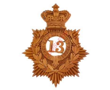 13th Foot (1st Somersetshire) (Prince Albert's Regiment of Light Infantry) Victorian OR's helmet plate circa 1878-81.A good s