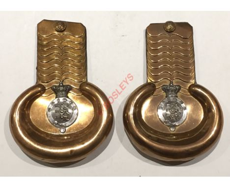 Royal Artillery Victorian Officer's pair undress shoulder scales circa 1838-56.A scarce pair of frock coat gilt brass shoulde