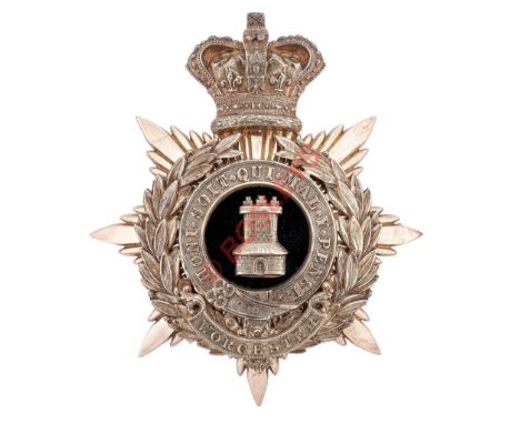 Worcester Militia Victorian Officer's helmet plate circa 1878-81A fine and scarce silver plated example. Crowned star mounted