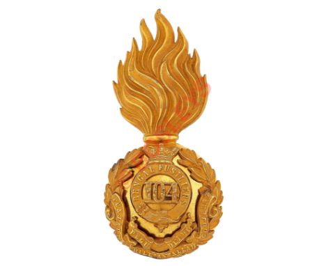 104th Bengal Fusiliers pre 1881 Officer's fur cap grenade.A fine and scarce example. Gilt flaming grenade, the ball mounted w