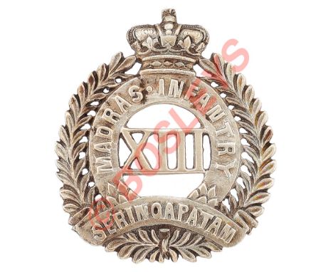 Indian Army. 13th Madras Infantry Victorian Officer's head-dress.A good rare locally made example. Cast native silver fern sp