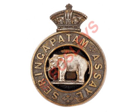 Indian Army. 8th Madras Native Infantry Victorian Officer's pagri badge.Fine British made silver plated example. Imperial cro