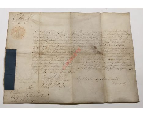 Isle of Wight George III signed 1779 commission.An interesting vellum item awarding William Stewart the Captaincy of Lansdown