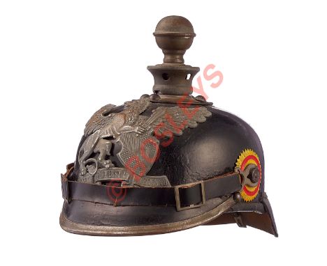 WW1 Imperial German Baden State Artillery Other Rank's PickelhaubeA  good example polished black leather skull, with grey met