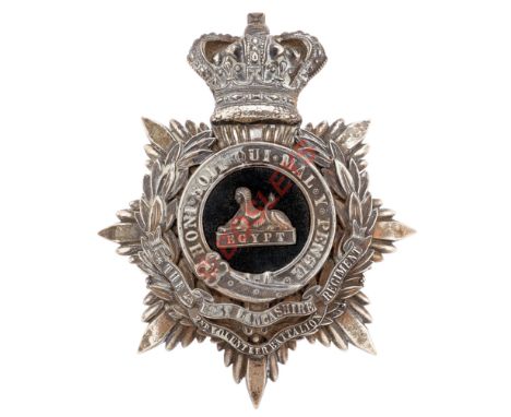 2nd (Burnley) VB East Lancashire Regiment Victorian Officer's helmet plate circa 1889-1901.A fine and scarce silvered example