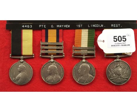 Victorian Lincolnshire Regiment Sudan, Boer War  Group of Four Medals.Awarded to 4463 Private George Mayhew who served with b