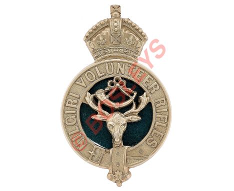 Indian Army. Nilgiri Volunteer Rifles pagri badge circa 1903-17 .Fine British made die-stamped white metal crowned title stra