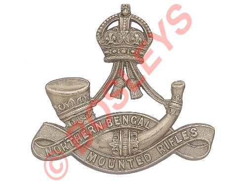 Indian Army. Northern Bengal Mounted Rifles Officer's cap badge.A good die-stamped white metal crowned strung bugle interlace