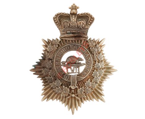 Canadian 57th Bn. of Infantry (Peterborough Rangers) OR's helmet plate circa 1879.A good scarce die-stamped white metal examp