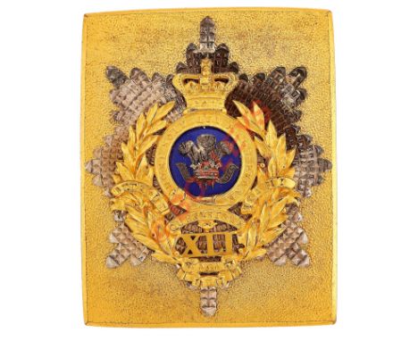 41st (The Welsh) Regiment of Foot Victorian Officer's pre 1855 shoulder belt plate.A very fine example. Seeded fire gilt rect