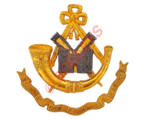 Duke of Cornwall's Light Infantry Victorian Officer's post 1881 forage cap badge.A very fine scarce die-cast example comprisi