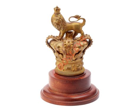 Victorian Regimental Colour finial Royal Crest.A fine and rare pre 1901 gilt example. To the top of the four arm crown stands