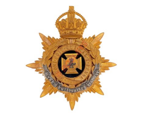 The Duke of Edinburgh's (Wiltshire Regiment) Officer's helmet plate circa 1901-14.A good gilt example. Crowned star mounted w