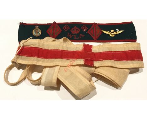 WW2 Women's Land Army Armband Etc.Comprising: Women's Land Army Armband green wool denoting two years service, with four addi