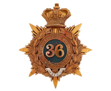36th (Herefordshire) Regiment of Foot Victorian Officer's helmet plate circa 1878-81.A good scarce die-stamped gilt example o