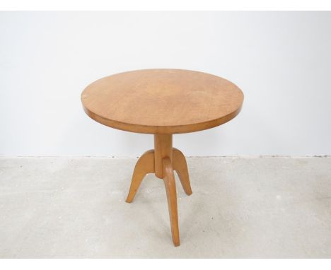 A Biedermeier style burr maple circular top tripod occasional table, 72cm tall, 65cm diameter