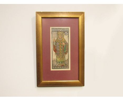 ISABEL SAUL (1895-1982) A framed and glazed coloured etching 'William of Wykeham' Bishop of Winchester 1366-1404. Pencil sign