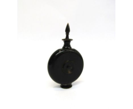 A 19th Century horn moon flask shaped opium/ scent bottle. 9cm tall x 5.5cm wide Neck damaged