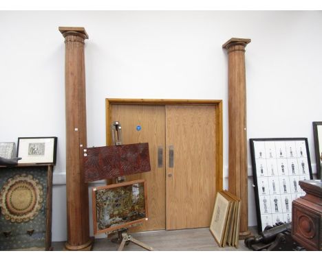 A pair of 19th Century architectural waxed pine columns.  290cm tall x 35cm wide