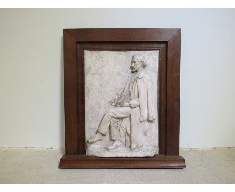 MISS AMY DIMELOW (Active 1906-1944): A high relief plaster panel depicting a seated gentleman in oak surround, dated 1908.  6
