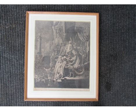 After Rembrandt Harmensz Van Rijn, an etching on card, depicting 'Christ Before Pilate' printed Rembrandt, 1636 Cum Pm' botto