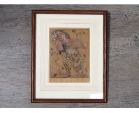 ELYSE ASHE-LORD (1900-1971) A framed and glazed coloured etching figure and horse.  Pencil signed bottom right and No. 18/75 