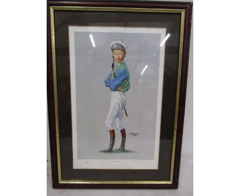 Trist signed ltd edition print of Lester Piggott 265/950 36x50cm