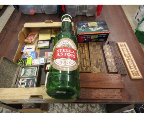 Cribbage boards, casino game and Stella bottle money box