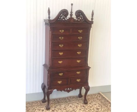 Small Chippendale style 9 drawer chest on chest 162cmH 73cmW 32cmD good condition