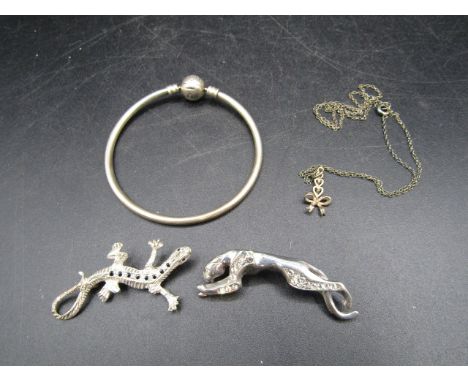 Silver Lizard and Jaguar plus a necklace and bangle silver toned