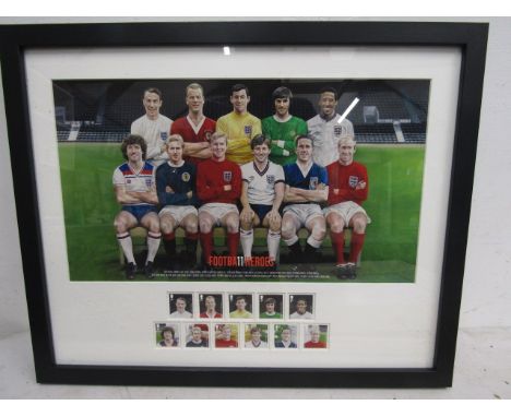 Football Hero's stamps and print 54x44cm   
