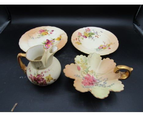 Royal Worcester Blush jug, 2 plates and grape dish (repaired)
