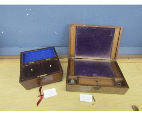 Art Nuevo writing slope and tea caddy, both with keys. (writing slope needs some restoration as pictured)&nbsp;