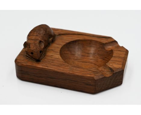 Mouseman - oak ashtray, canted rectangular form carved with a mouse signature, by the workshop of Robert Thompson, Kilburn Le