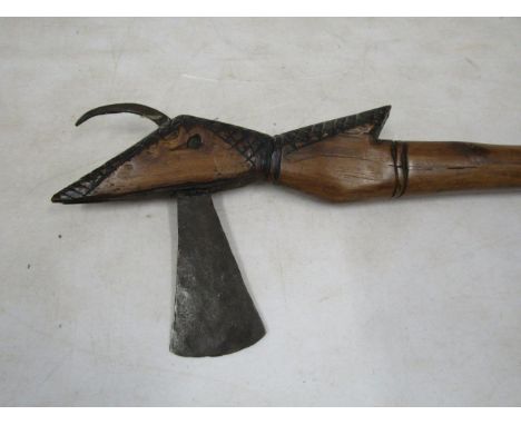Shona axe with antelope head L64cm approx - please note we are unable to offer postage on this lot