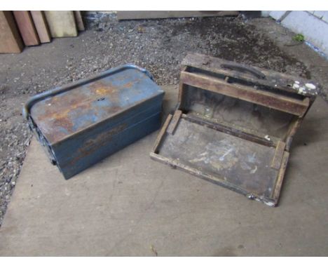 Metal toolbox with tools and vintage wooden toolbox&nbsp;