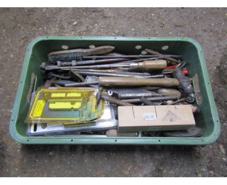 Crate of tools to include hammers, screwdrivers and files etc&nbsp;