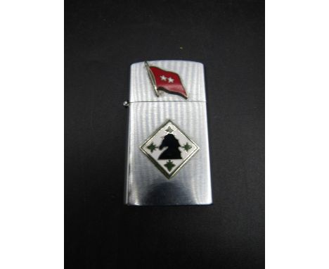 A lighter with 2 star major General flag and Vietnam badge with inscribed presentation on rear to the Trail Boss Pollard from