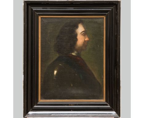 Zar Peter the 1st (1672 - 1725). Side profile half portrait in armour. Oil on canvas. Framed, Described on the frame. 60 x 48