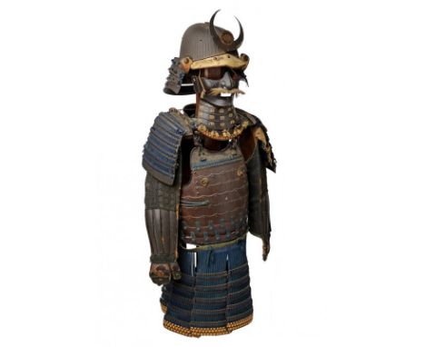 dating: Period (1603-1867) provenance: Japan, Kabuto with heavy, iron, sixty-plate hachi, with black, rough lacquer, small fu