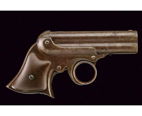 dating: 1875-1890 provenance: USA, Four, round barrels, with fore-sight, address and patents, ring-trigger; wooden grip scale