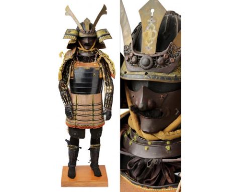 dating: 19th/20th Century provenance: Japan, Iron kabuto with big datemono, mabizashi and fukigaeshi, covered with painted le