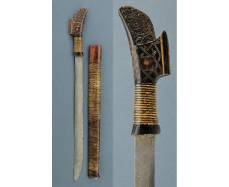 dating: Mid 19th Century provenance: Sumatra, Blade with a quite rare pamor drawing, in miring technique, a similar drawing a