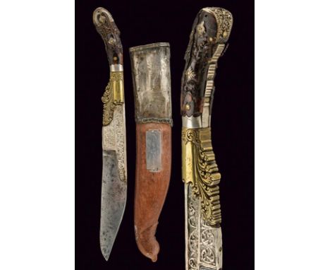 dating: 1906 provenance: Ceylon, Strong, single-edged blade with groove on the back and decorated with silver floral motifs a