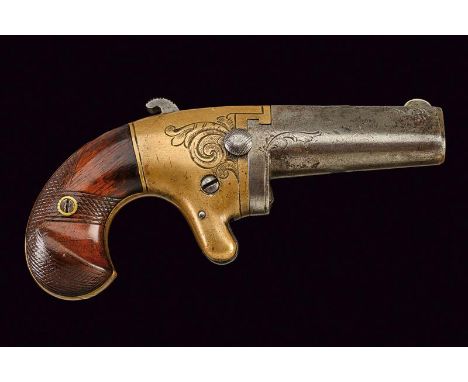 dating: about 1870 provenance: USA, Iron, rifled, cal. 41 rimfire barrel, slightly engraved with floral motifs, with silver f