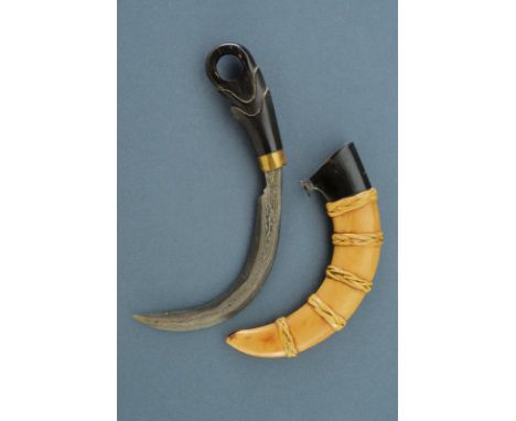 dating: 20th Century provenance: Sumatra, Strongly curved, single-and false-edged blade in fine pamor. Black, horn grip with 