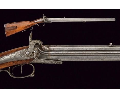 dating: Mid 19th Century provenance: Niederneisen(Ger), Octagonal, 15 mm cal. barrels, in damask, the upper one is rifled, wi